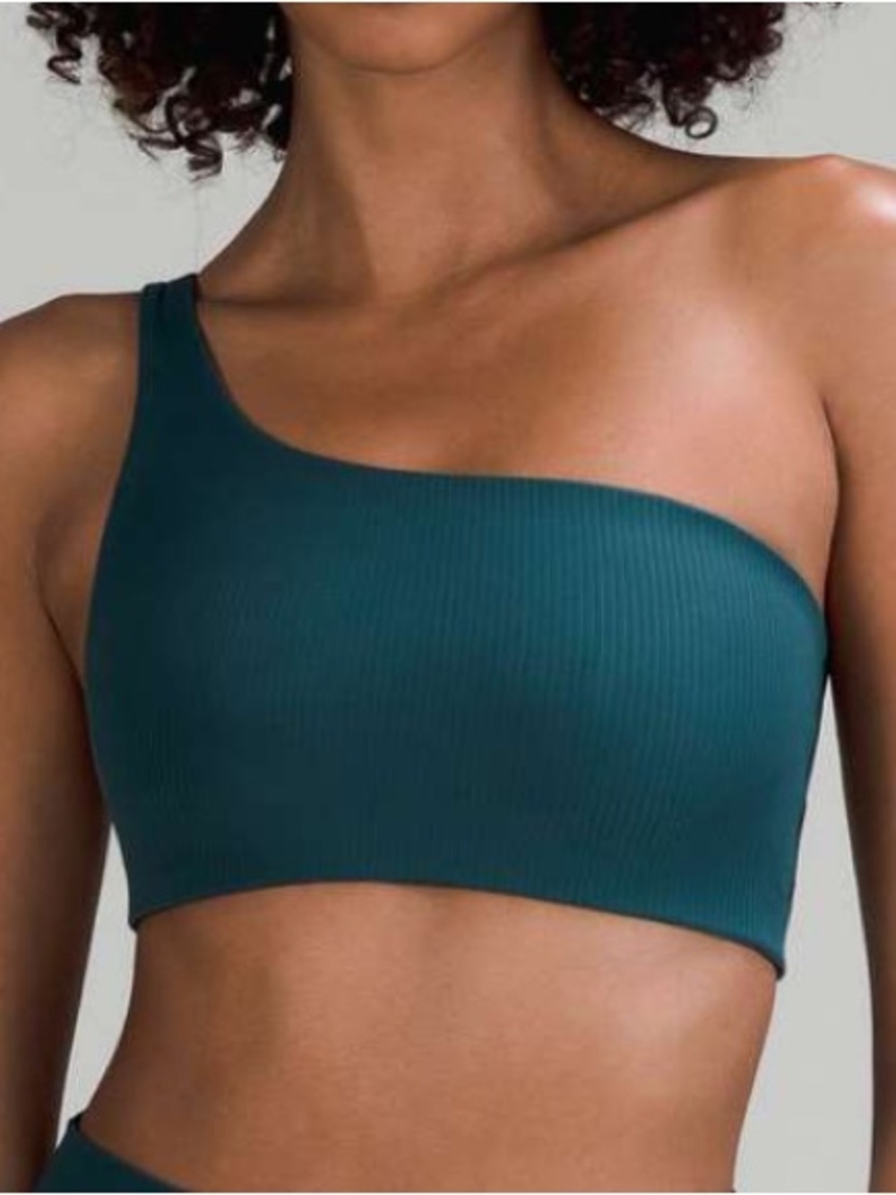 lululemon athletica Ribbed One-Shoulder Sports Bra in Teal Green